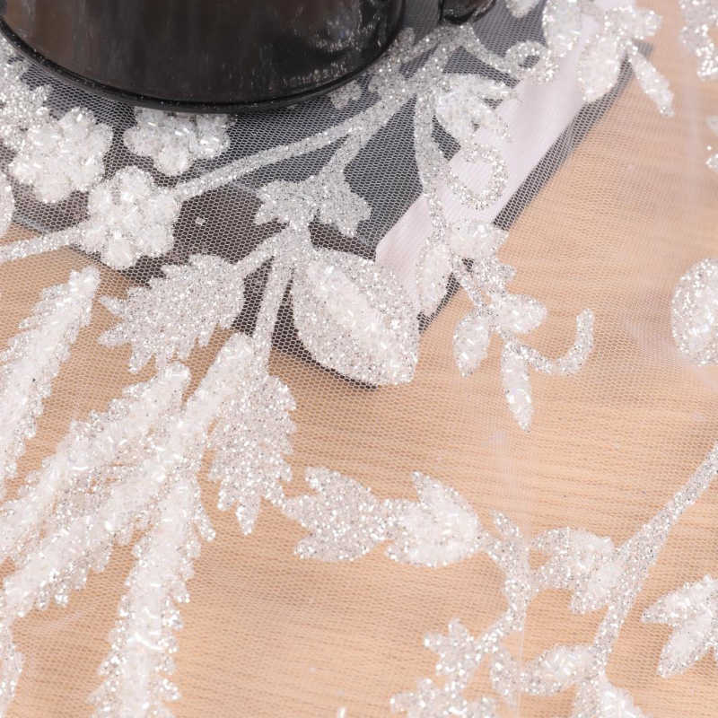 Şəffaf Muncuq Tüplü Gəlinlik Parçalı Gümüş Və Ağ Sequins